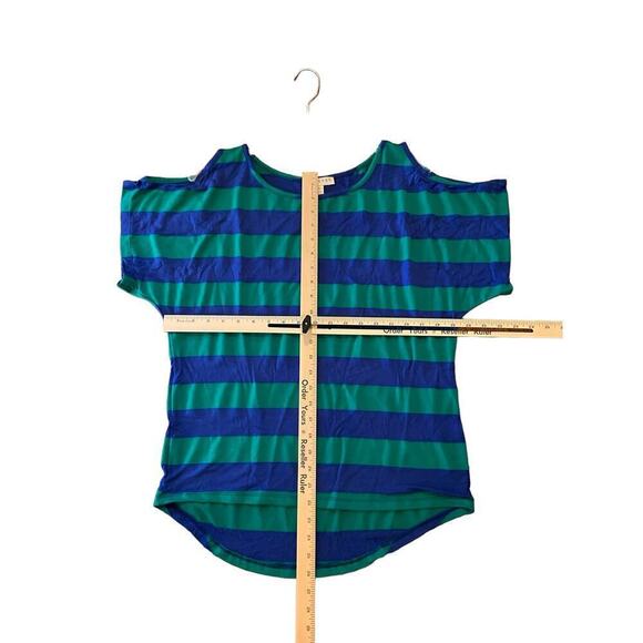 Kenar Cold Shoulder Top Women's Medium Blue Striped Rayon Stretch Scoop Neck - Picture 5 of 5